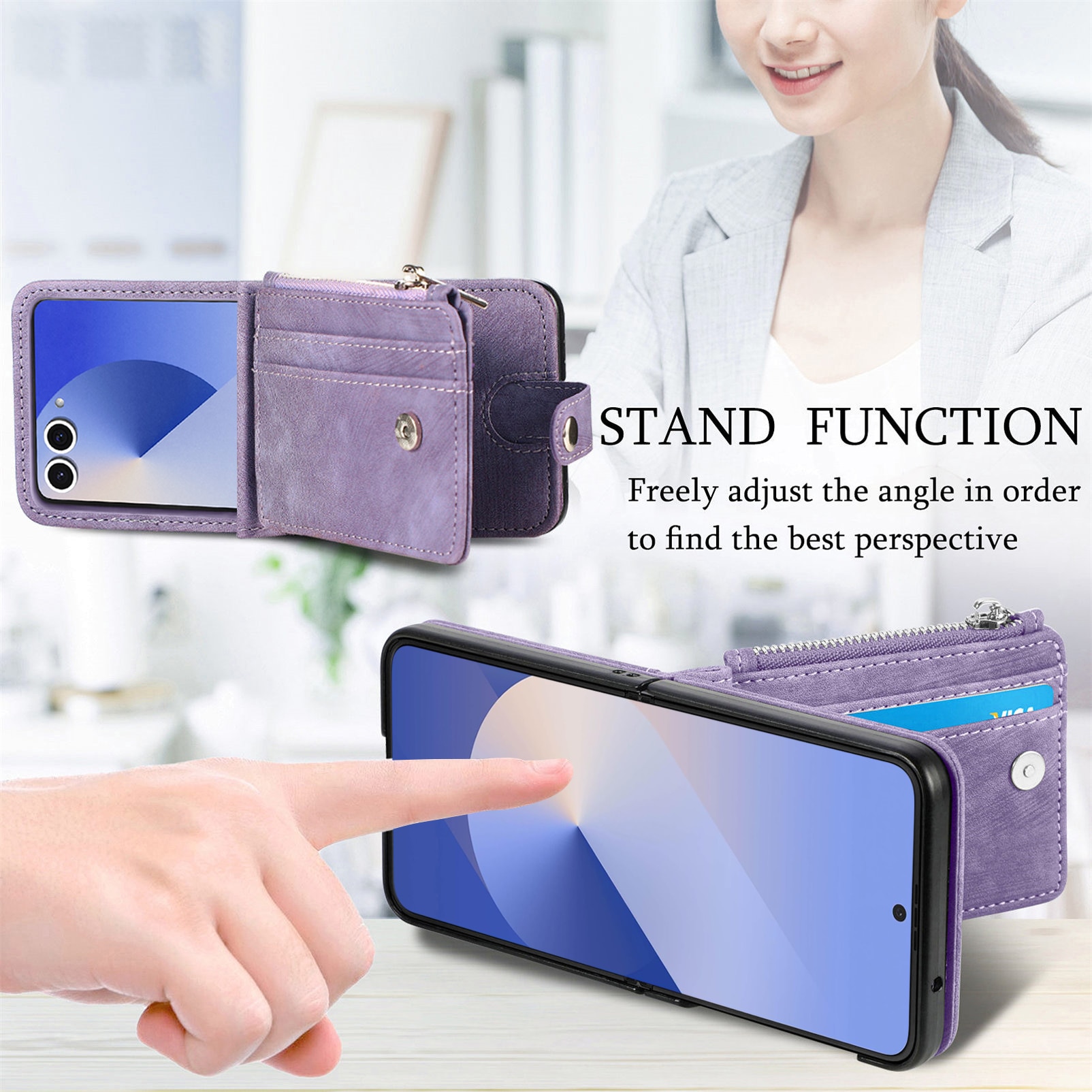 Samsung Galaxy Z Flip 7 Bookcover hoesje Multi-Slot Rits Paars