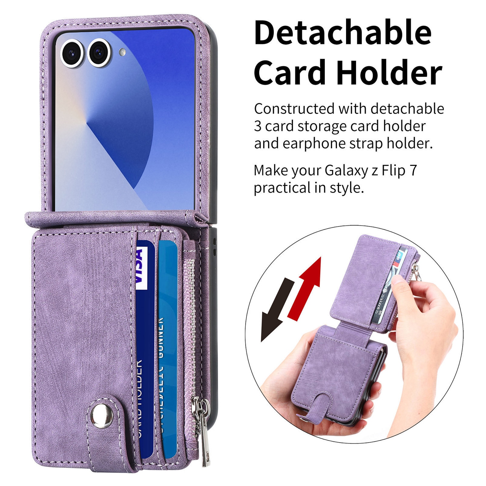 Samsung Galaxy Z Flip 7 Bookcover hoesje Multi-Slot Rits Paars