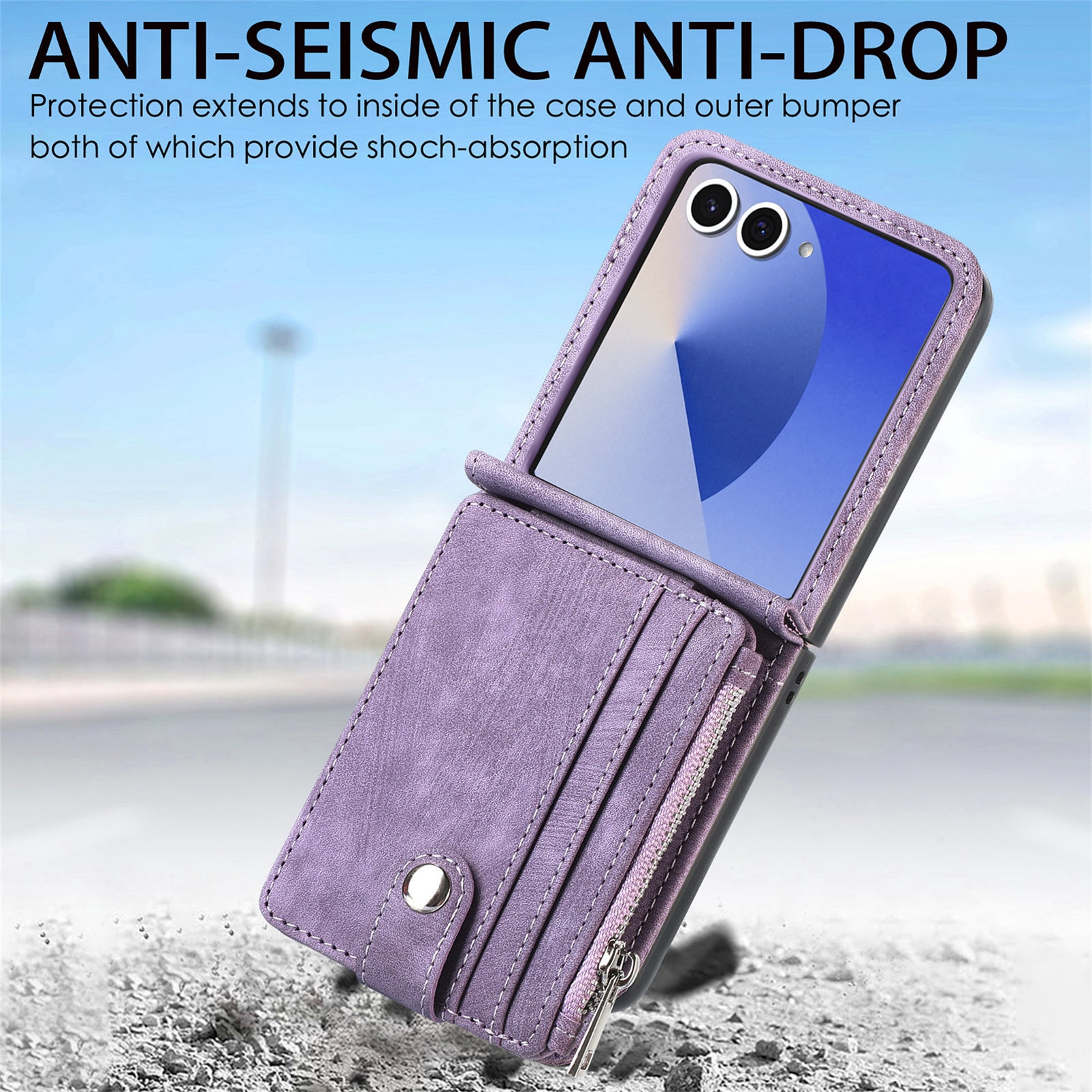 Samsung Galaxy Z Flip 7 Bookcover hoesje Multi-Slot Rits Paars