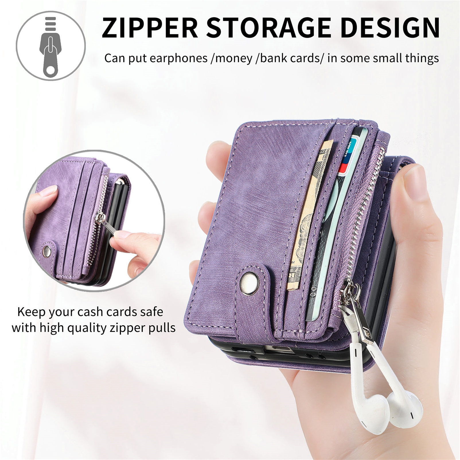 Samsung Galaxy Z Flip 7 Bookcover hoesje Multi-Slot Rits Paars