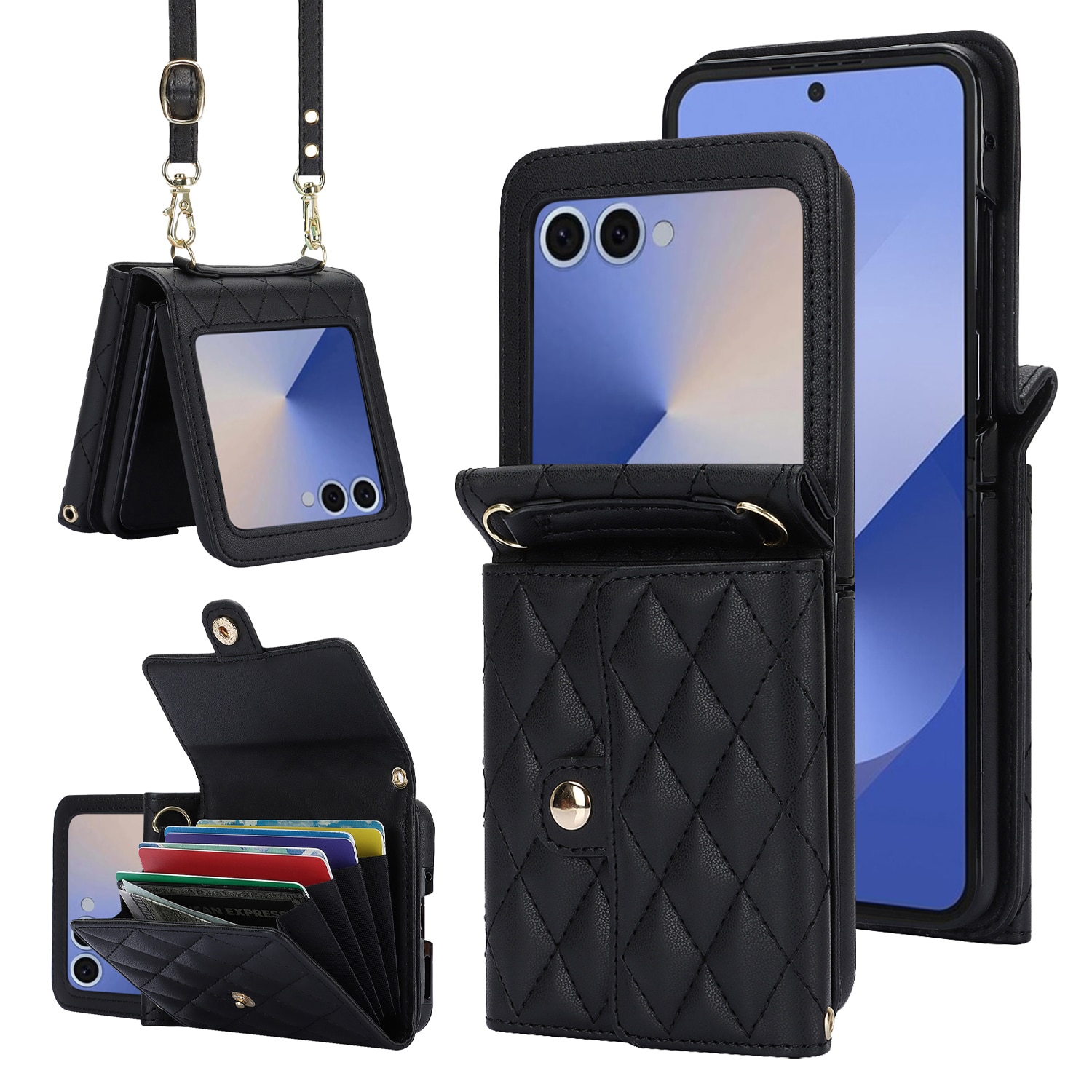 Samsung Galaxy Z Flip 7 RFID blocking Portemonnee tas Quilted Zwart