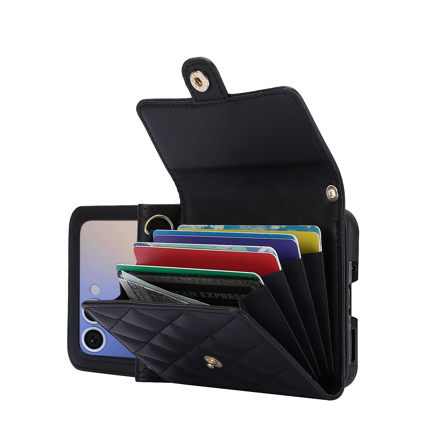 Samsung Galaxy Z Flip 7 RFID blocking Portemonnee tas Quilted Zwart