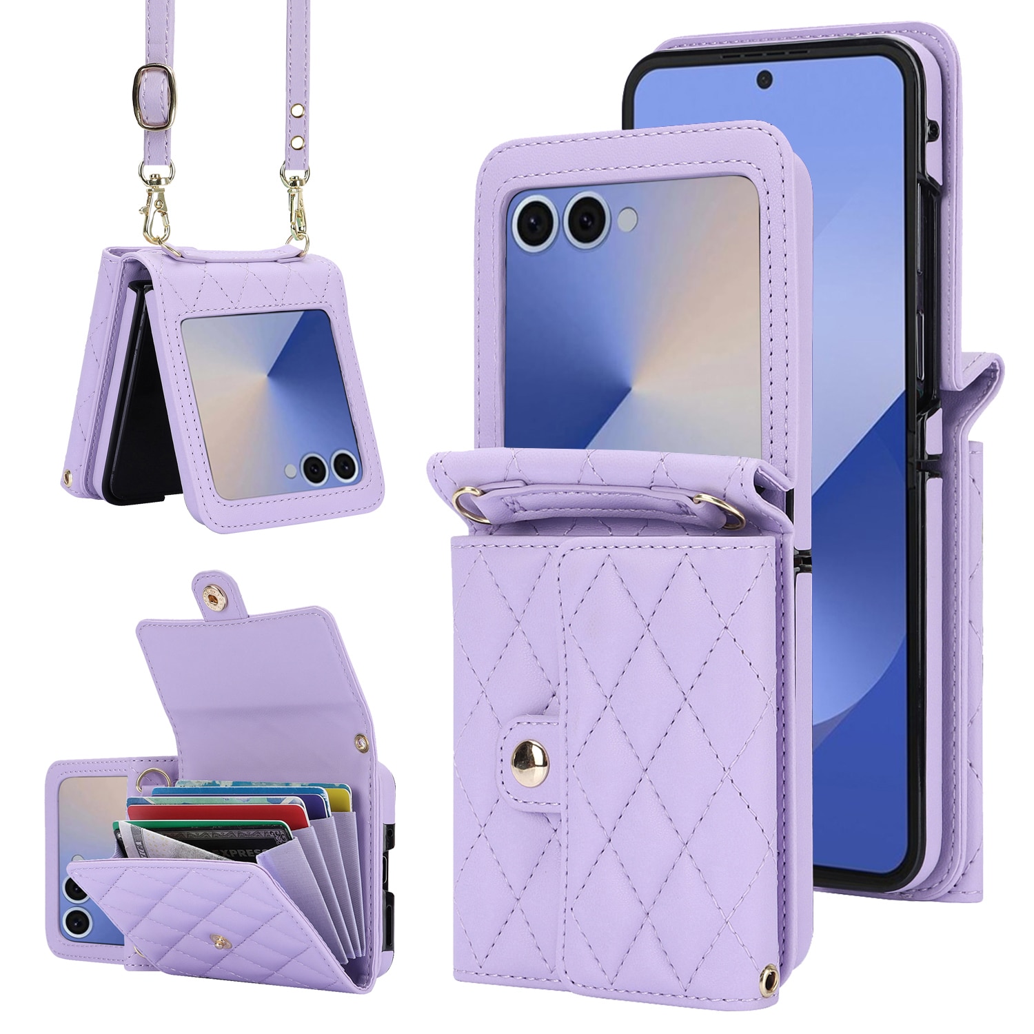 Samsung Galaxy Z Flip 7 RFID blocking Portemonnee tas Quilted Paars