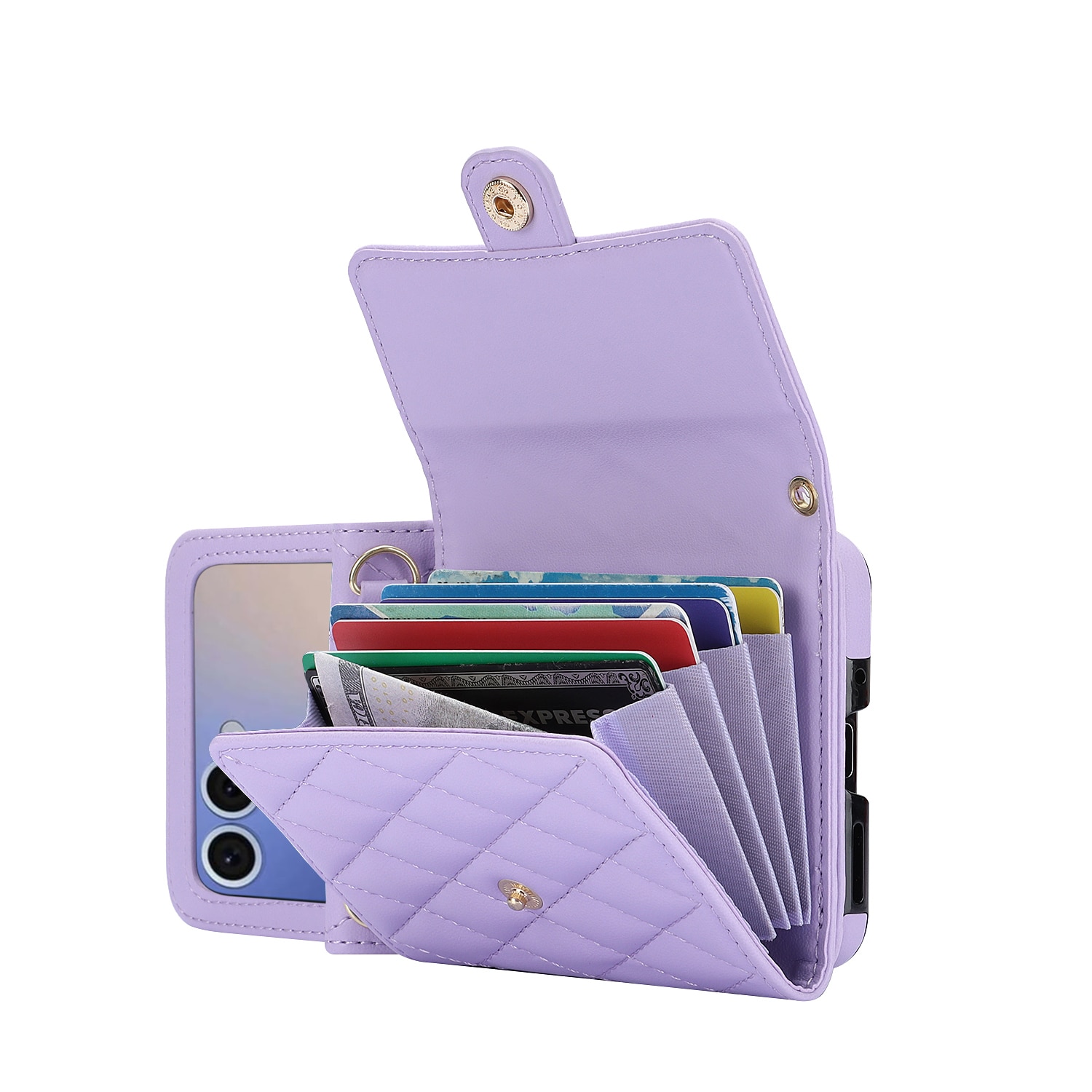 Samsung Galaxy Z Flip 7 RFID blocking Portemonnee tas Quilted Paars