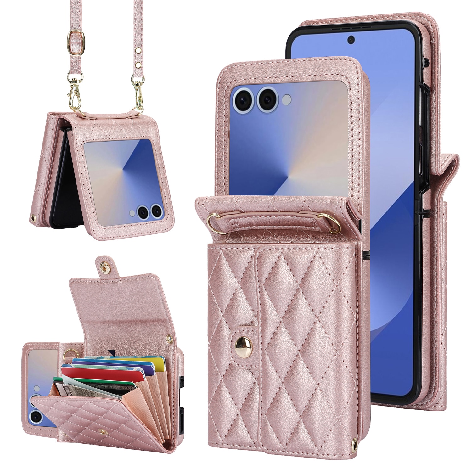 Samsung Galaxy Z Flip 7 RFID blocking Portemonnee tas Quilted Rosé goud