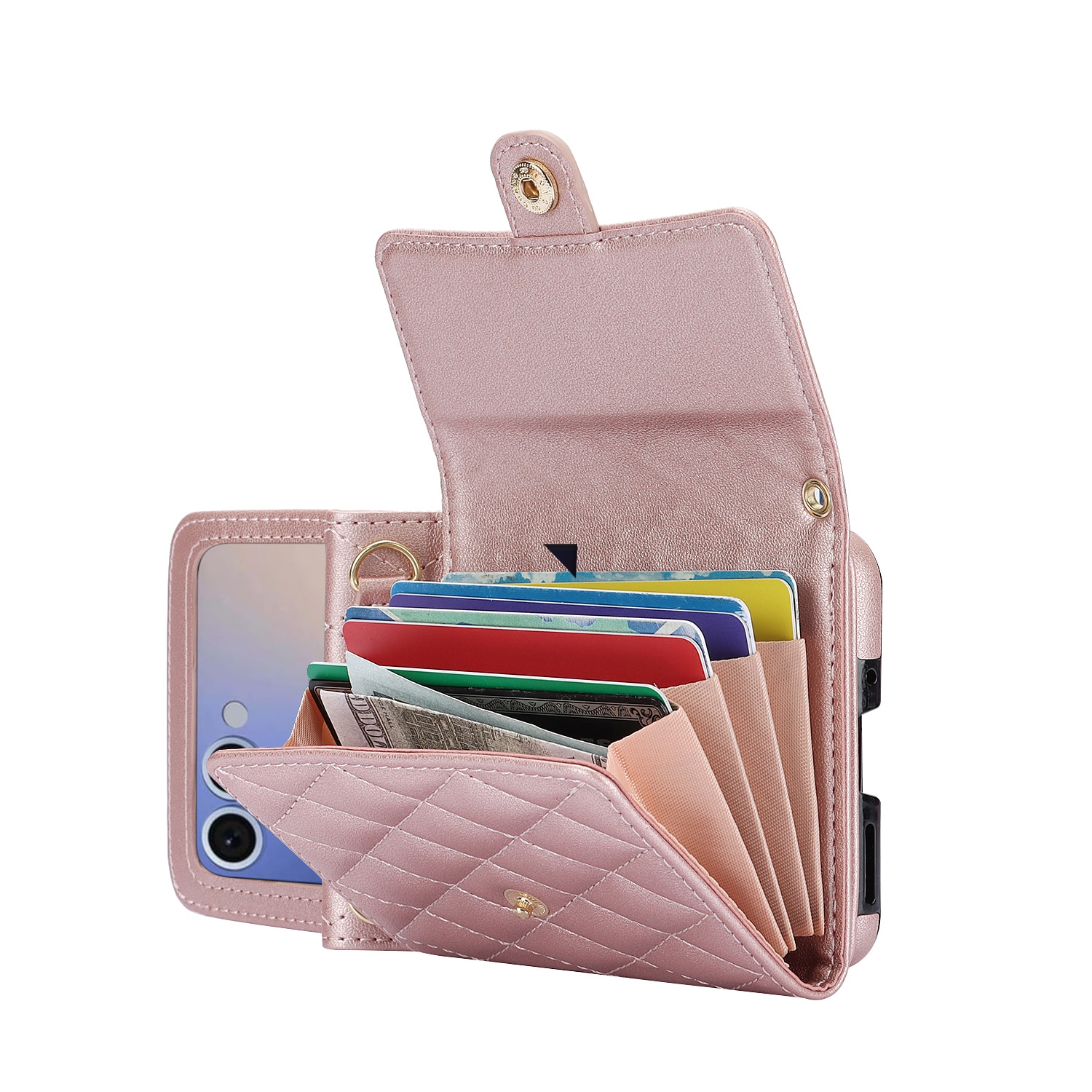 Samsung Galaxy Z Flip 7 RFID blocking Portemonnee tas Quilted Rosé goud