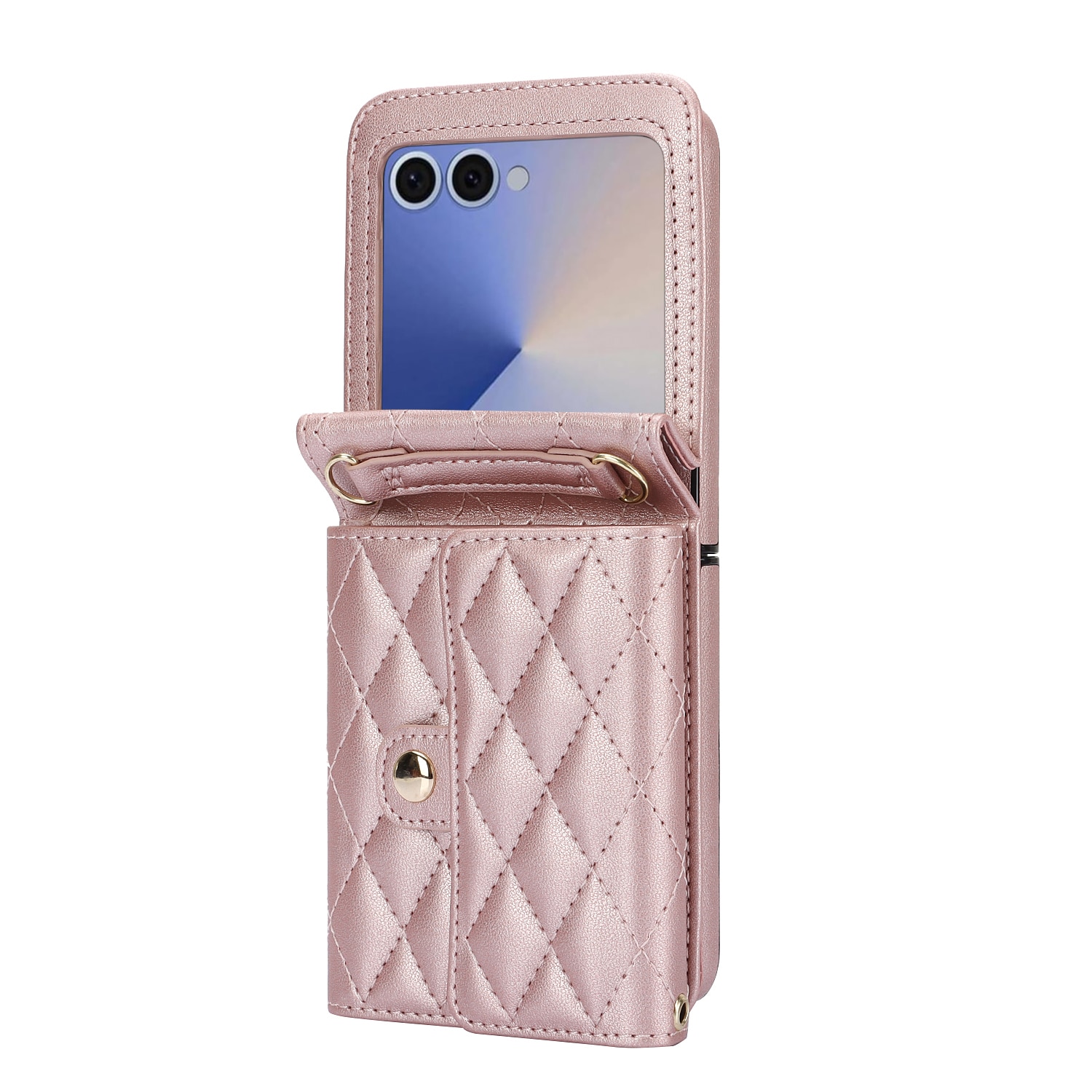 Samsung Galaxy Z Flip 7 RFID blocking Portemonnee tas Quilted Rosé goud