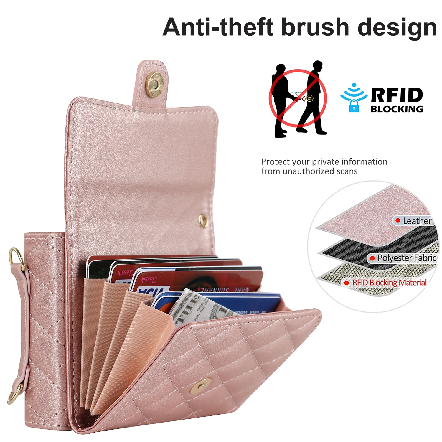 Samsung Galaxy Z Flip 7 RFID blocking Portemonnee tas Quilted Rosé goud