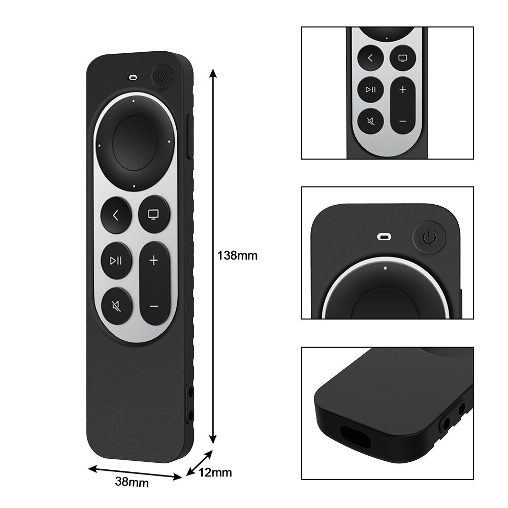 Apple TV 4K Siri Remote Geribbeld Siliconen hoesje zwart