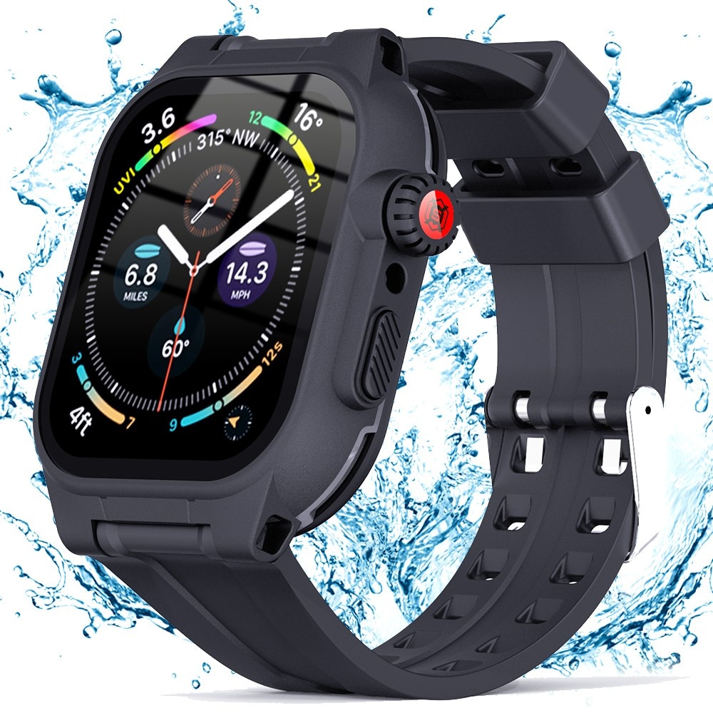 Apple Watch 45mm Series 9 Waterdicht hoesje + Siliconen bandje zwart