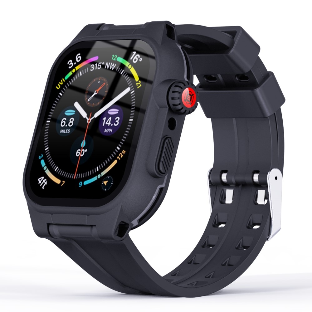 Apple Watch 45mm Series 8 Waterdicht hoesje + Siliconen bandje zwart