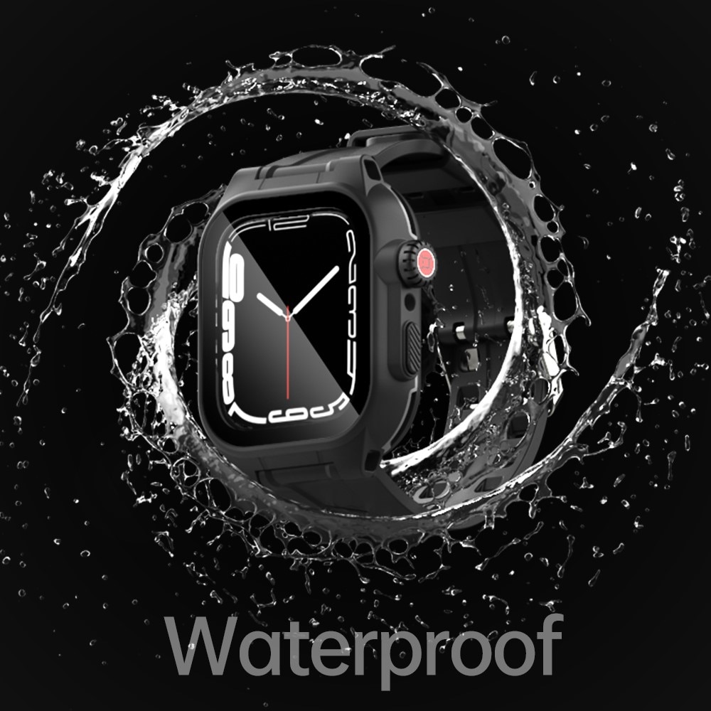 Apple Watch 45mm Series 9 Waterdicht hoesje + Siliconen bandje zwart