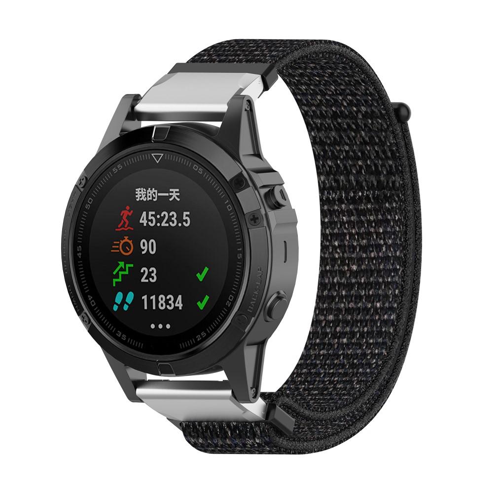 Garmin Fenix 5/5 Plus/6/6 Pro/7 Nylon bandje zwart/zilver