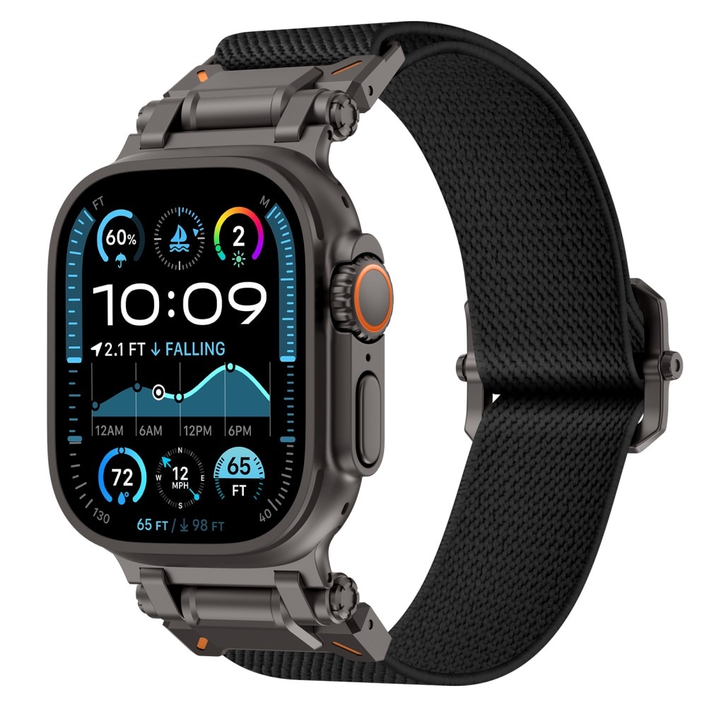 Apple Watch Series 8 45mm Elastisch Nylon bandje, Zwart
