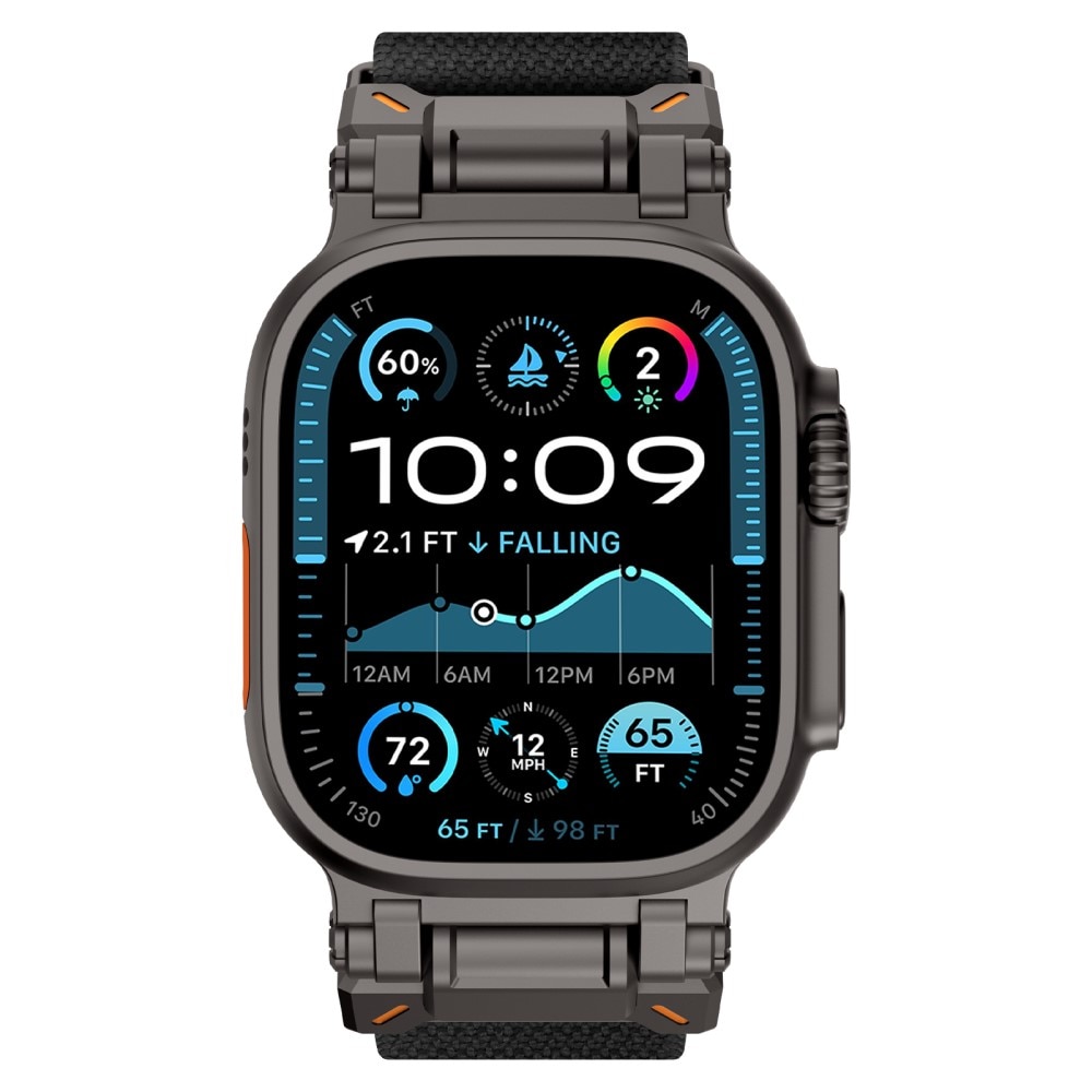 Apple Watch Series 8 45mm Elastisch Nylon bandje, Zwart