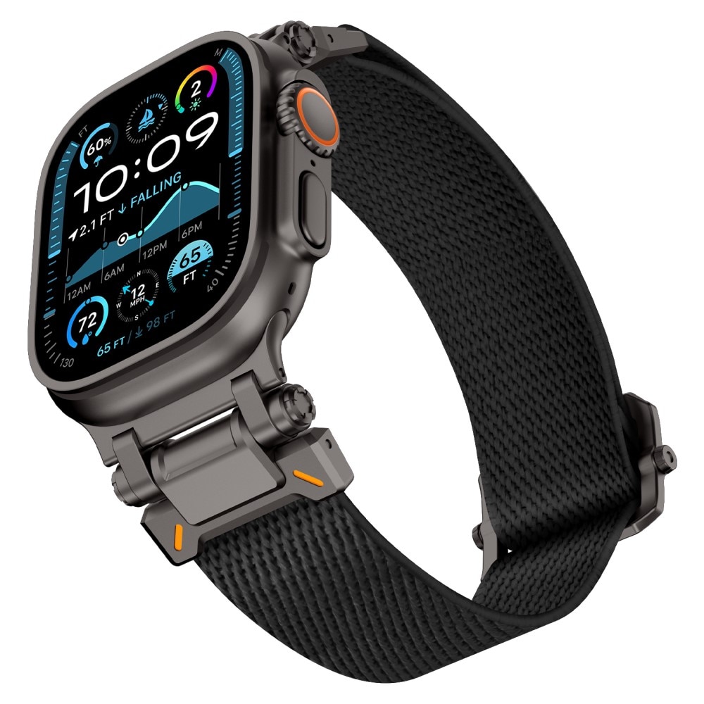 Apple Watch Series 8 45mm Elastisch Nylon bandje, Zwart