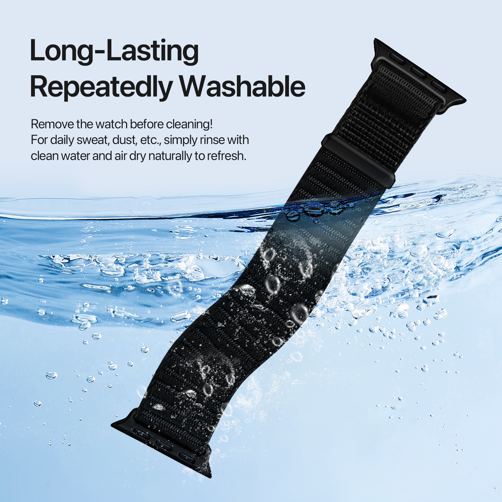 Apple Watch Series 9 45mm Nylon bandje Zwart