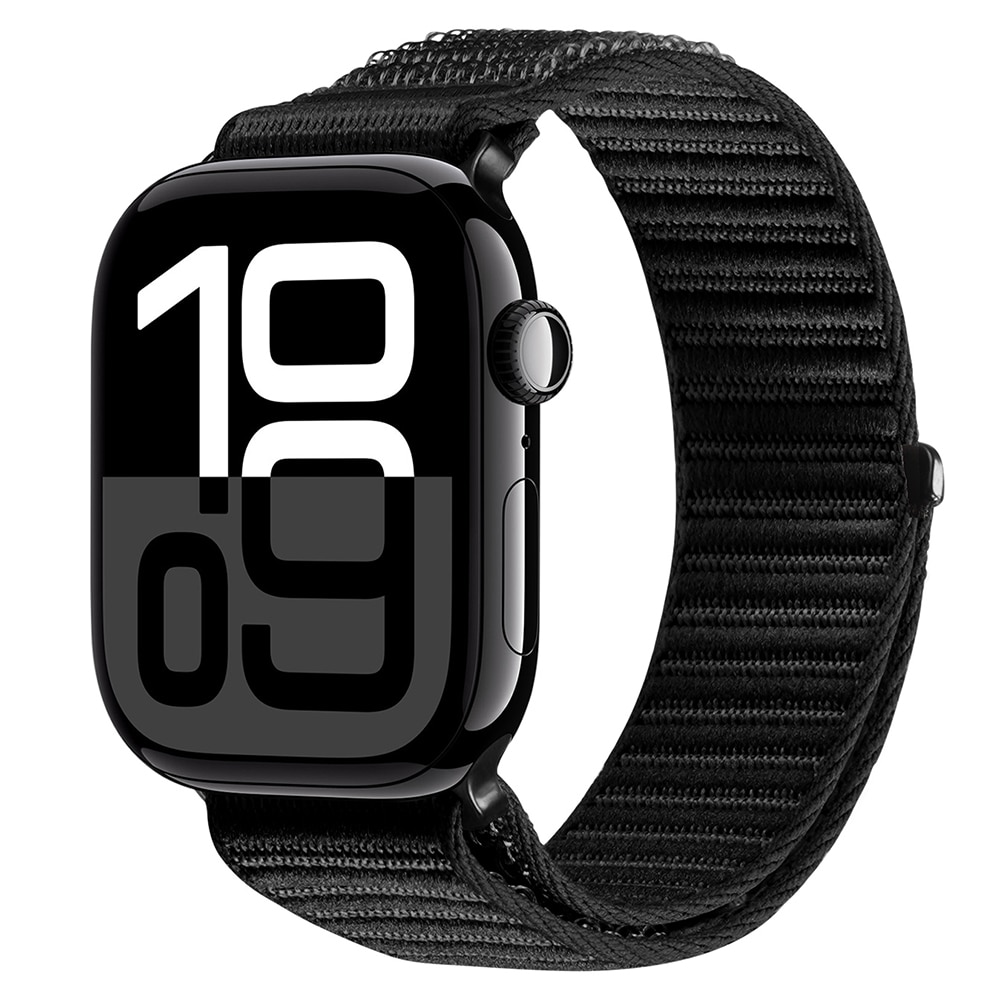 Apple Watch Series 9 45mm Nylon bandje Zwart