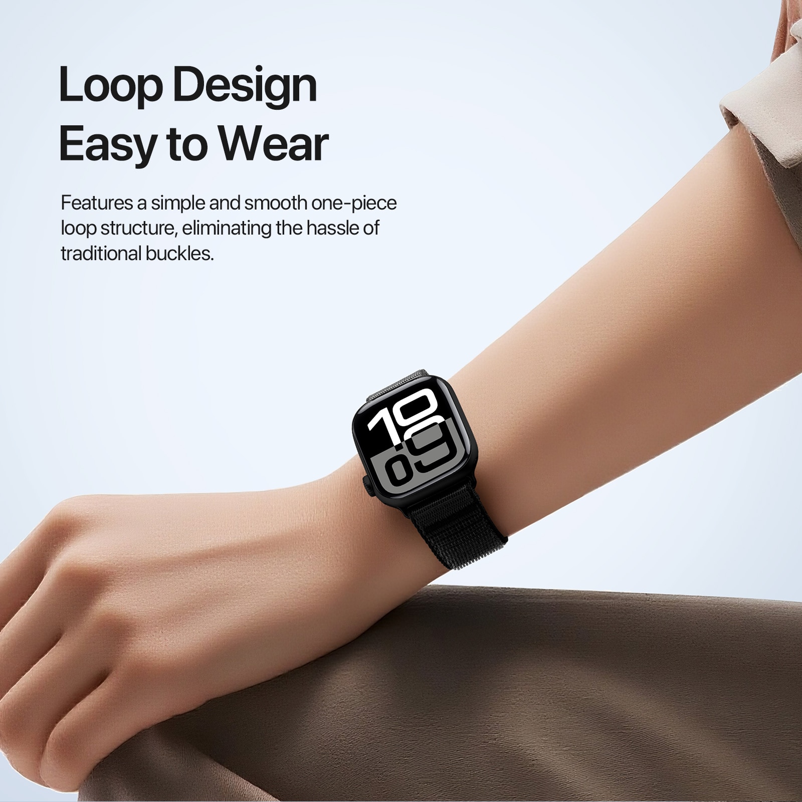 Apple Watch Series 9 45mm Nylon bandje Zwart
