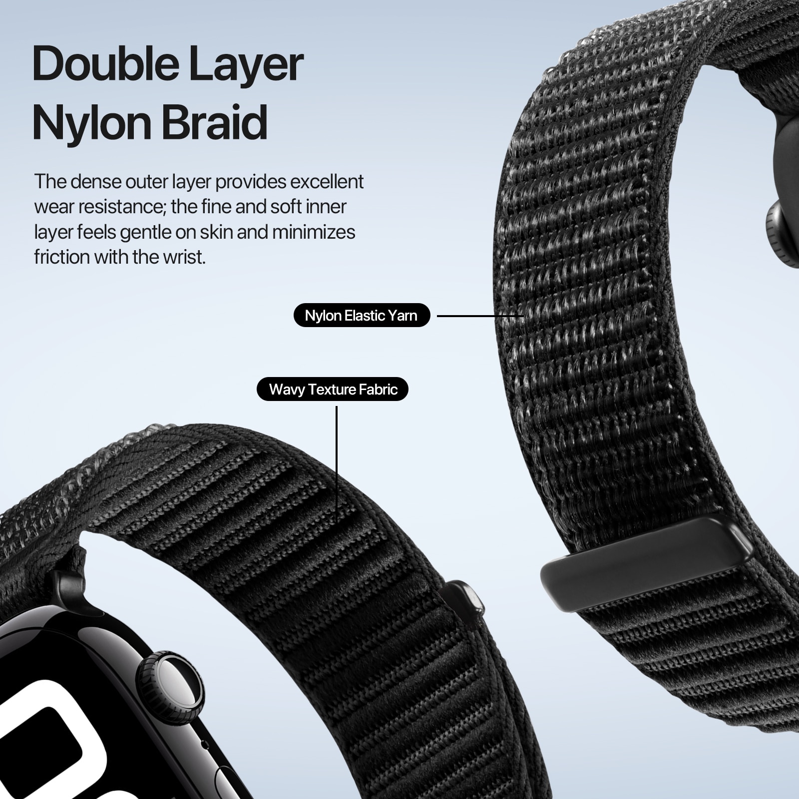 Apple Watch Series 9 45mm Nylon bandje Zwart