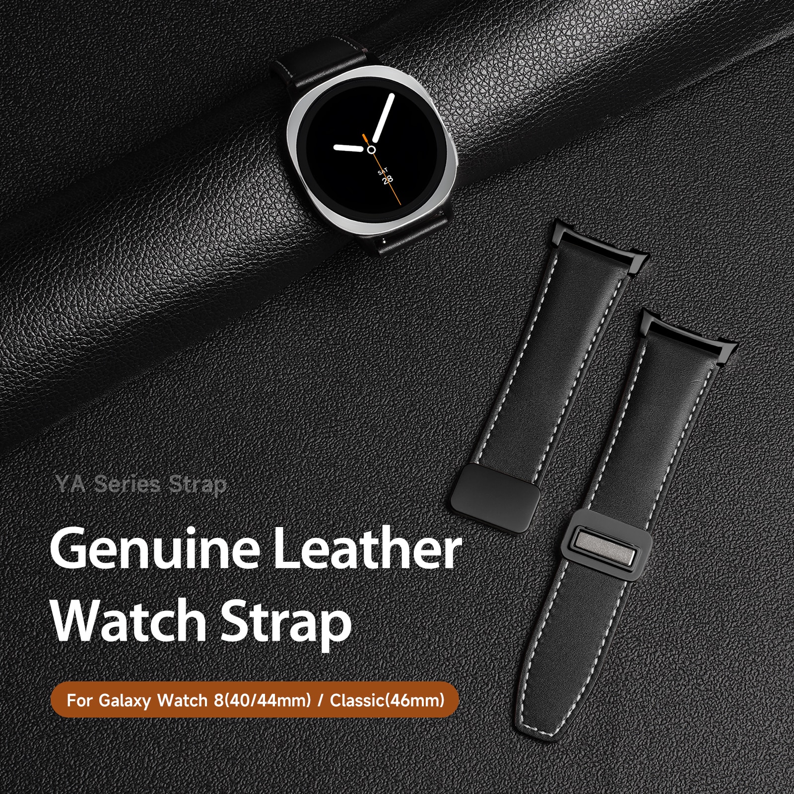 Leren Horlogeband Samsung Galaxy Watch 8 Classic Zwart