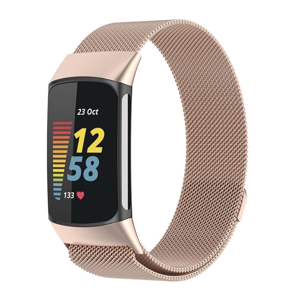 Fitbit Charge 5 Milanese bandje Rosé goud