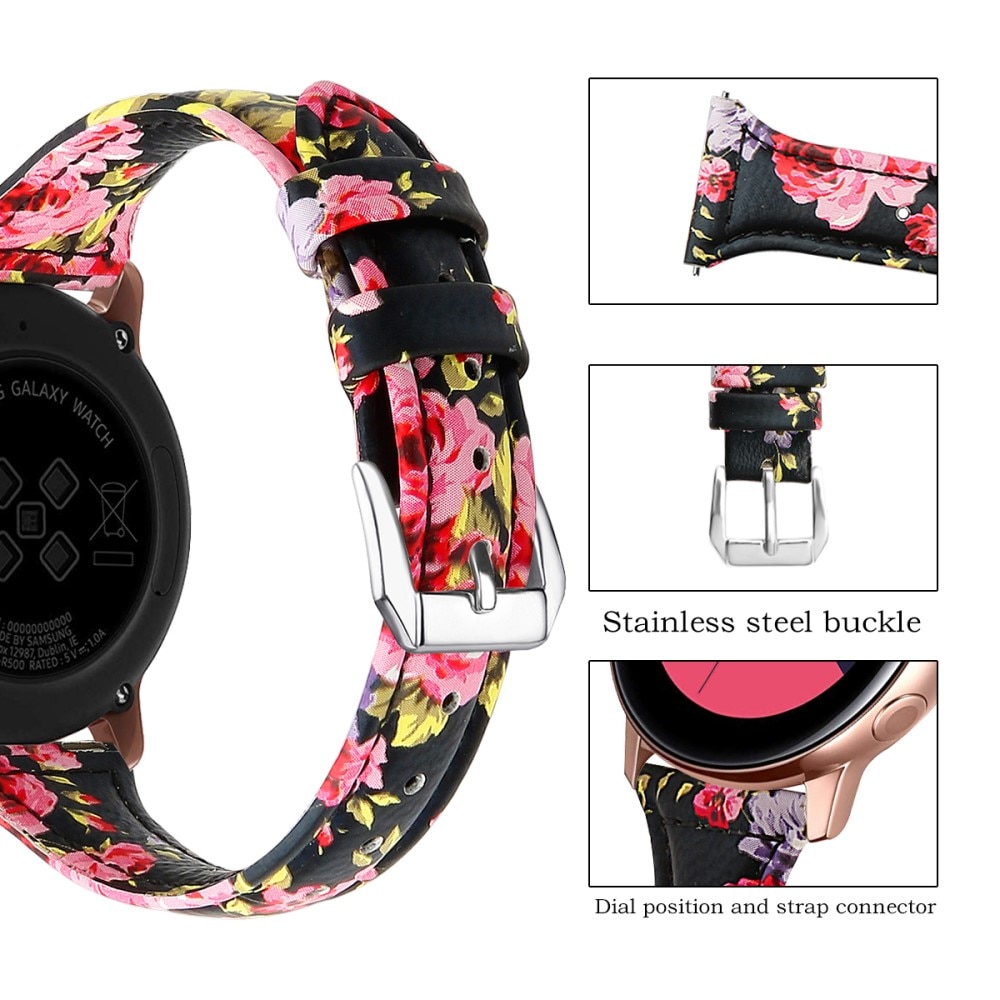 Samsung Galaxy Watch 42mm Slim Leren bandje Zwarte bloemen