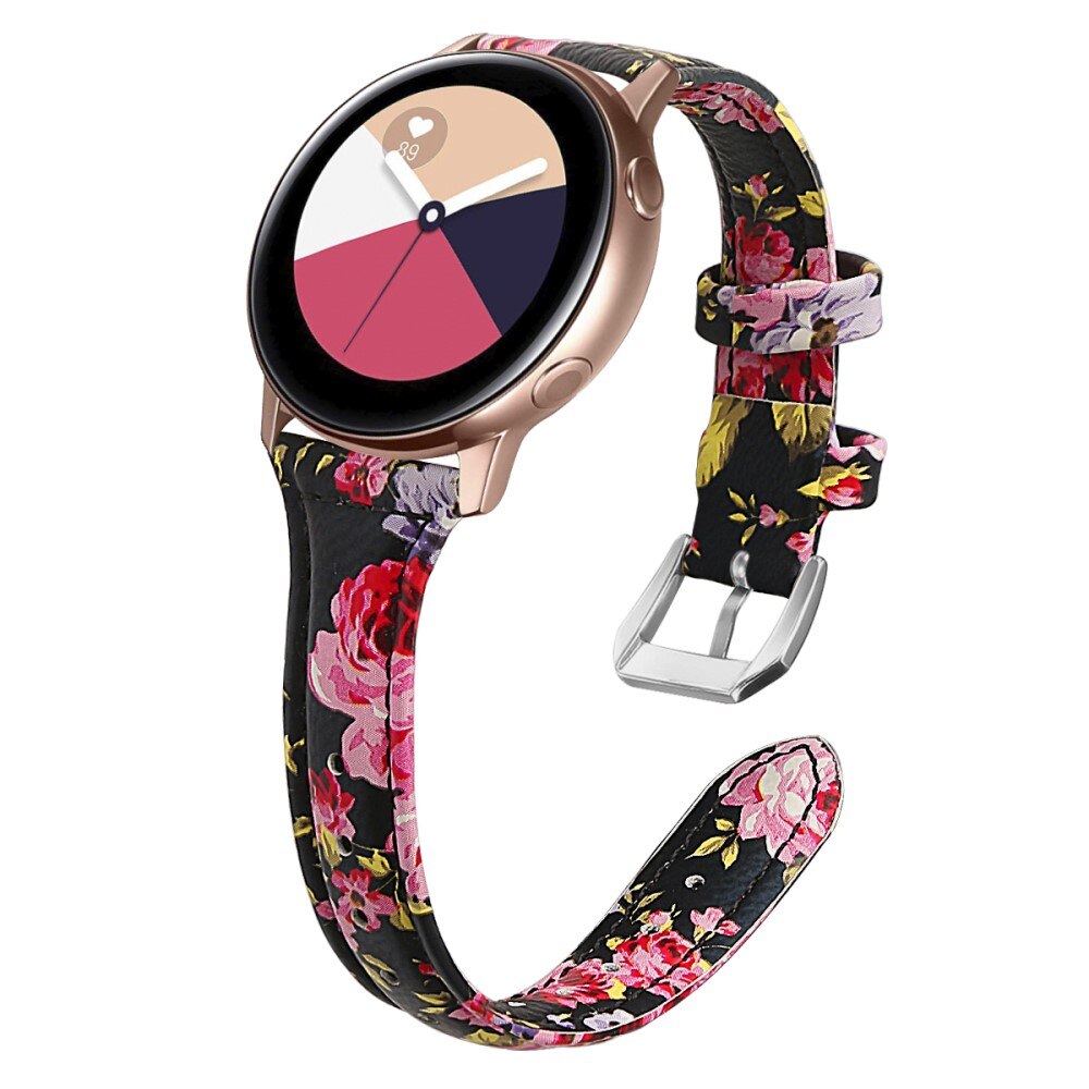 Samsung Galaxy Watch 42mm Slim Leren bandje Zwarte bloemen