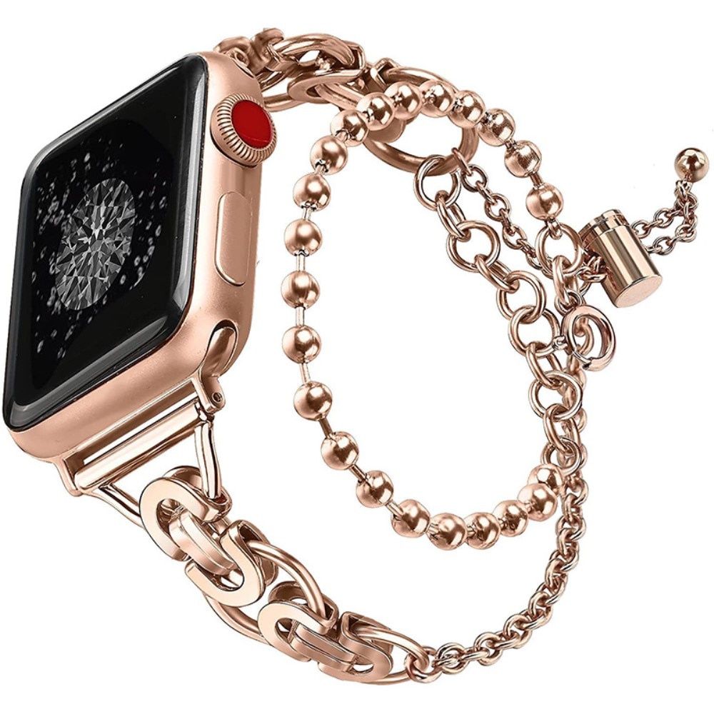 Apple Watch 45mm Series 9 Metalen Armband met parels rosé goud