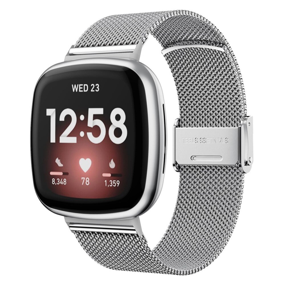 Fitbit Versa 3/Sense Armband Mesh Zilver