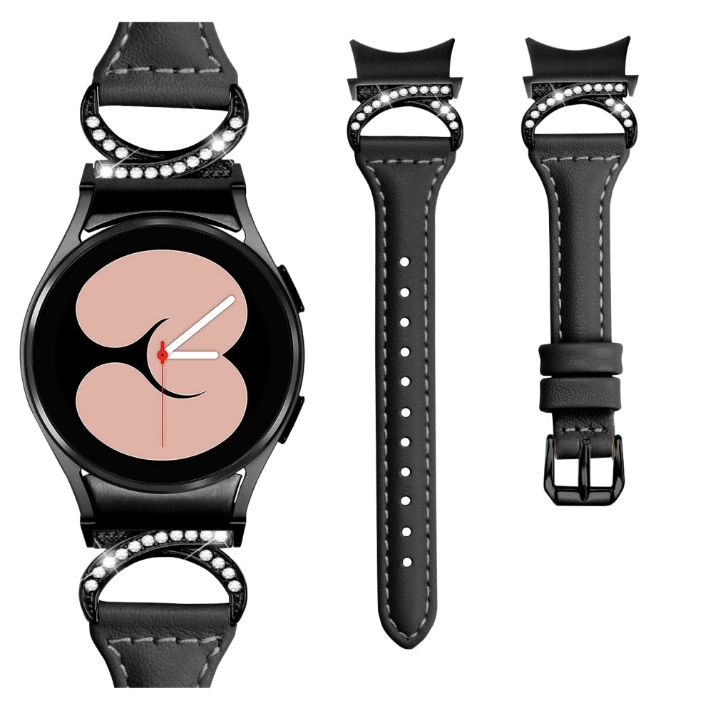 Samsung Galaxy Watch 6 44mm Full fit Rhinestone Leren bandje zwart
