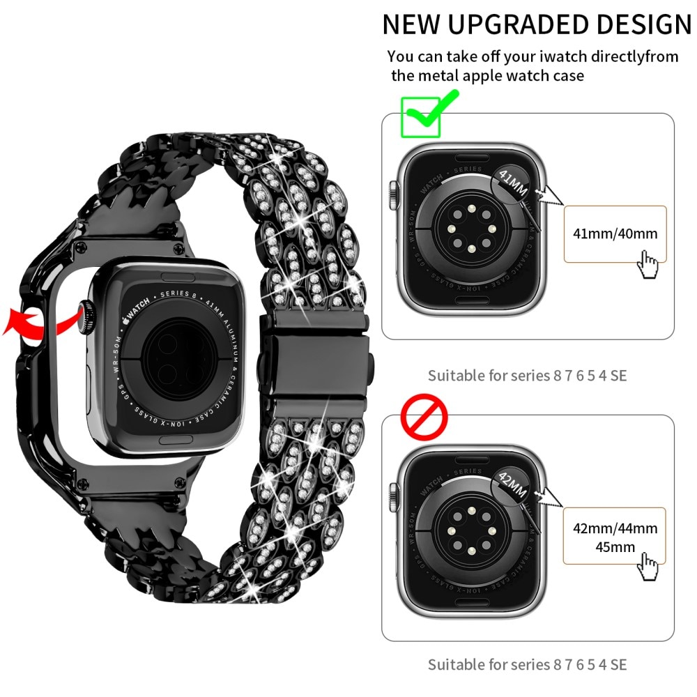 Apple Watch 41mm Series 7 Case + Metalen bandje Rhinestone zwart