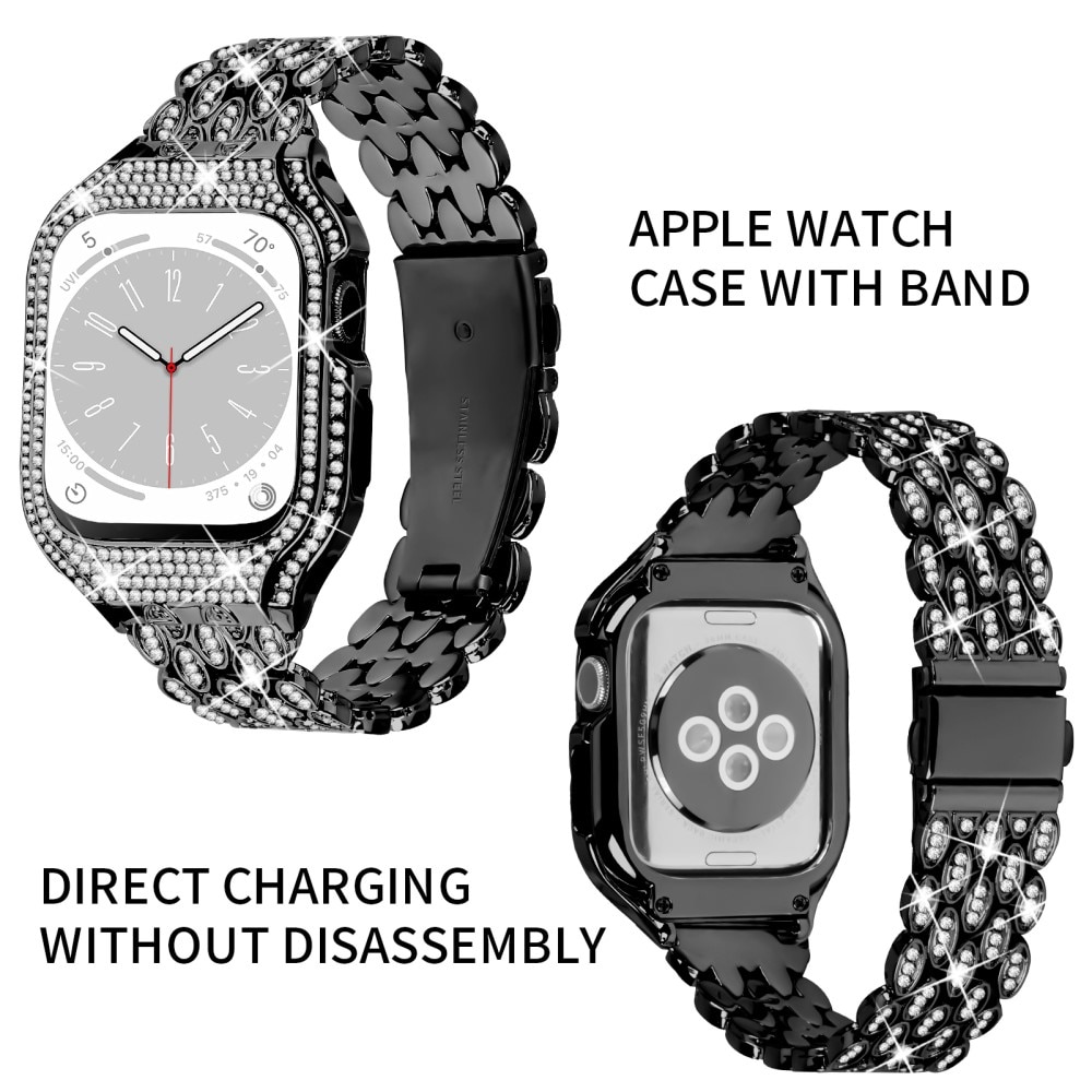 Apple Watch 41mm Series 8 Case + Metalen bandje Rhinestone zwart