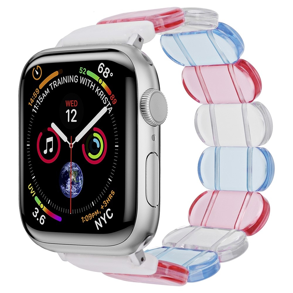 Apple Watch 44mm Elastische resinarmband blauw/roze