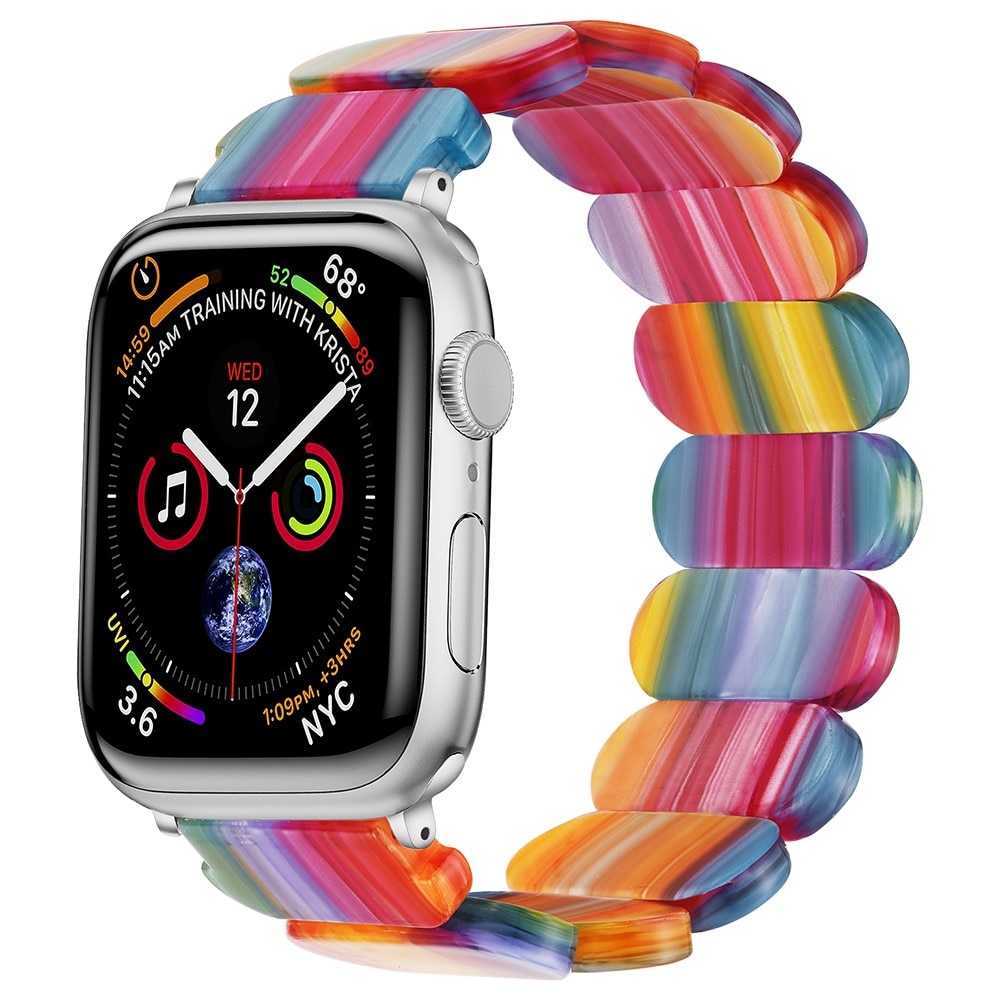 Apple Watch SE 44mm Elastische resinarmband regenboog
