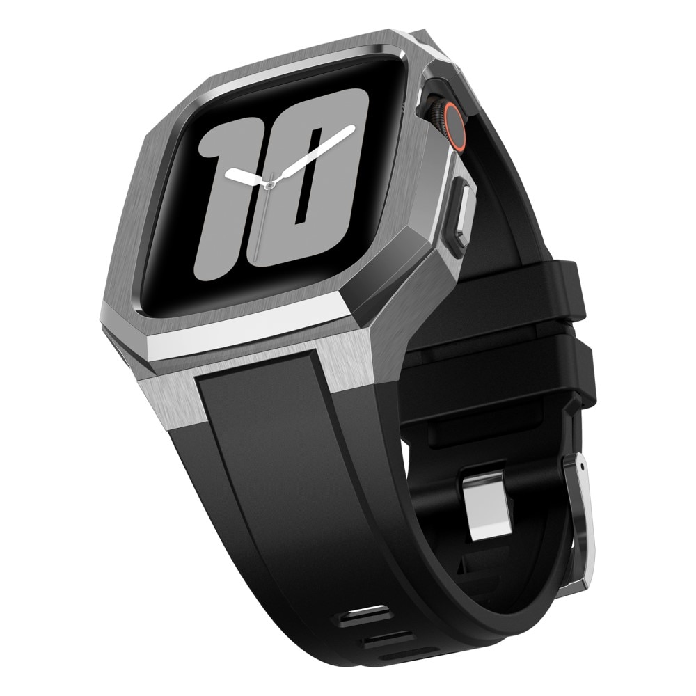 Apple Watch SE 44mm Stainless Steel Hoesje + Armband zilver/zwart