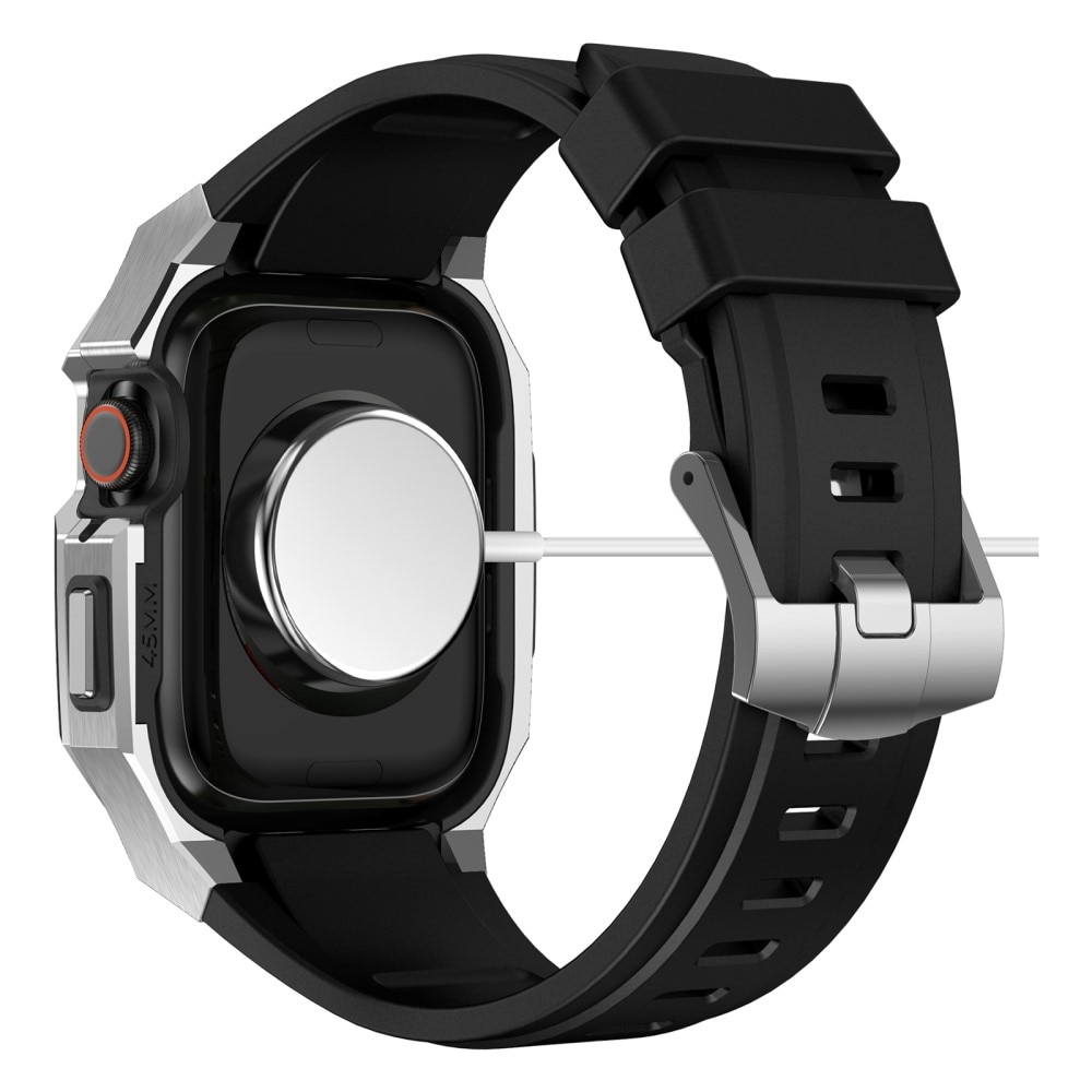 Apple Watch 44mm Stainless Steel Hoesje + Armband zilver/zwart