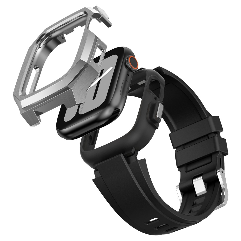 Apple Watch SE 44mm Stainless Steel Hoesje + Armband zilver/zwart