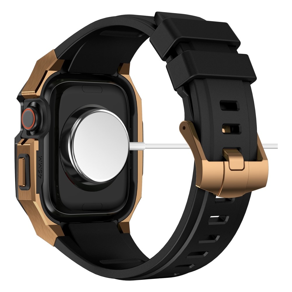 Apple Watch 45mm Series 8 Stainless Steel Hoesje + Armband zwart/goud
