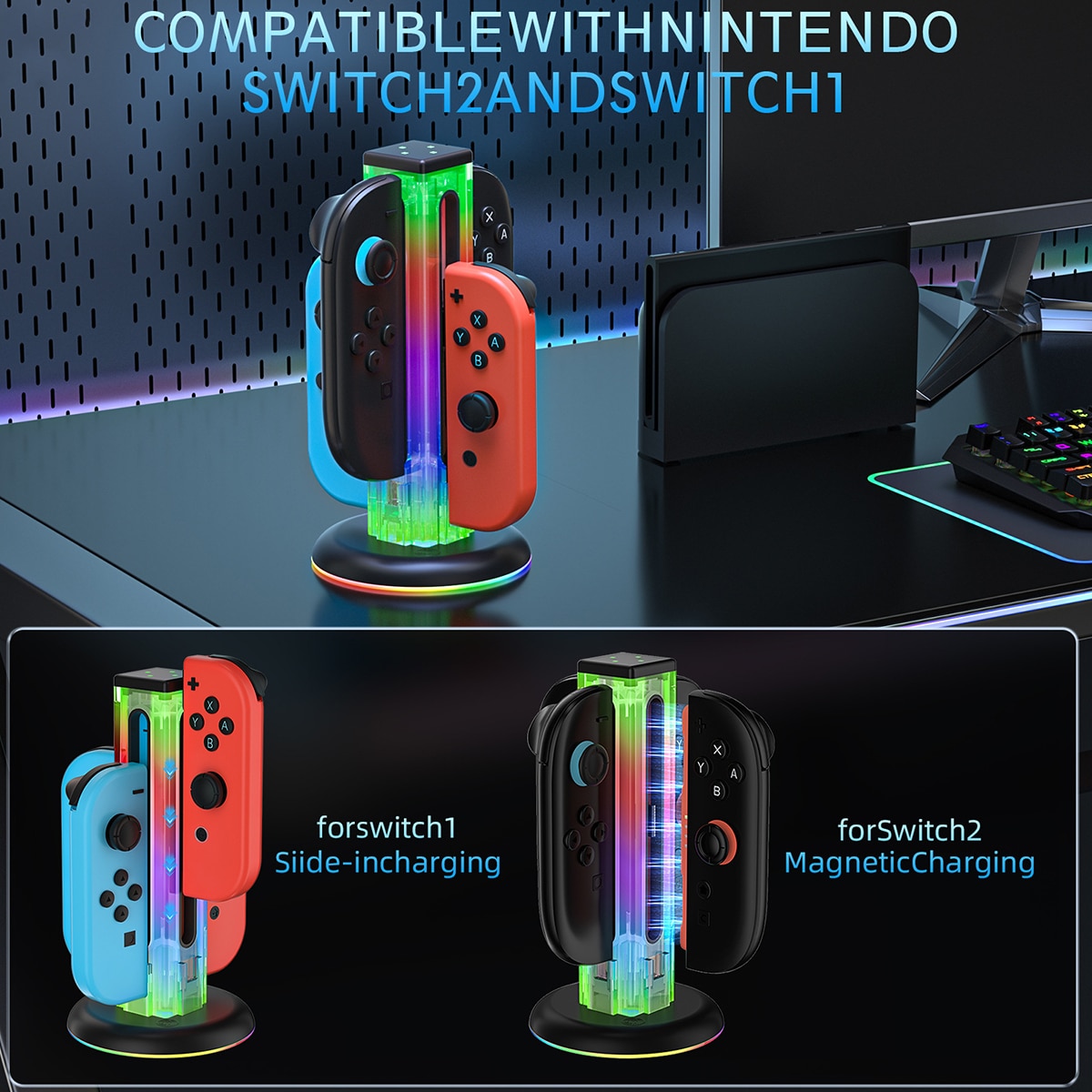 Joy-Con Oplaadstandaard met RGB-verlichting Nintendo Switch 2 Zwart
