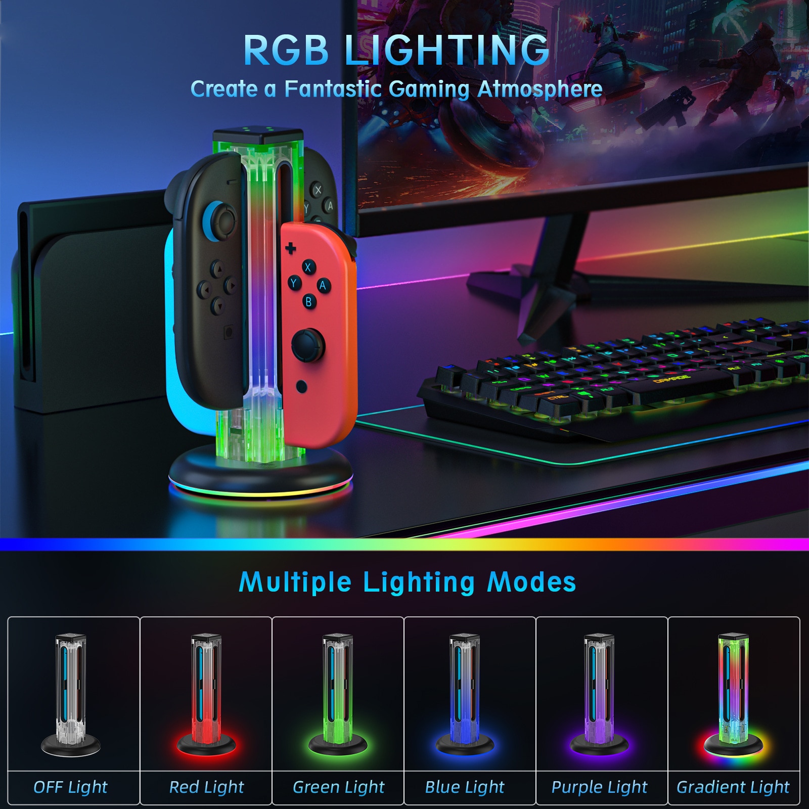 Joy-Con Oplaadstandaard met RGB-verlichting Nintendo Switch 2 Zwart
