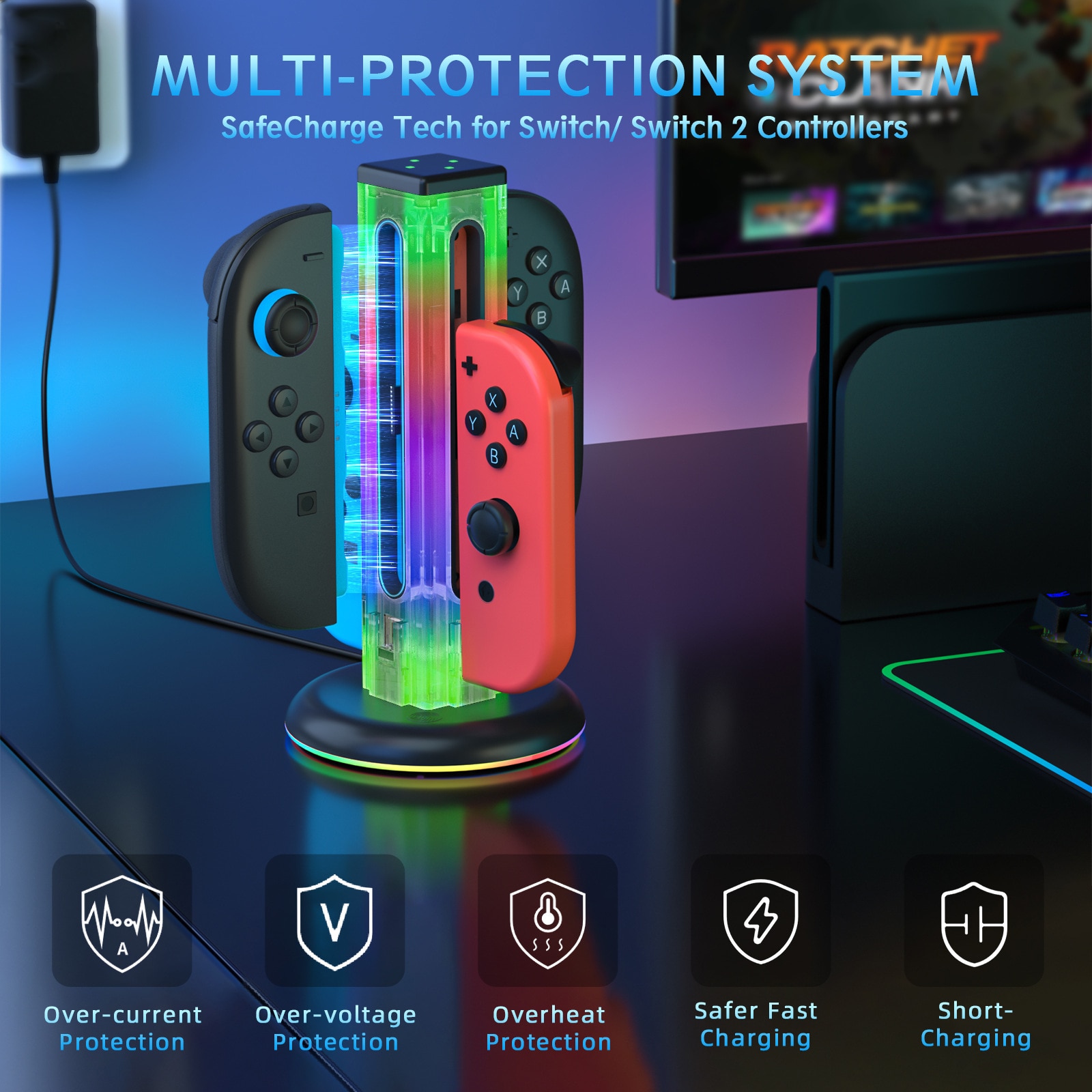 Joy-Con Oplaadstandaard met RGB-verlichting Nintendo Switch 2 Zwart