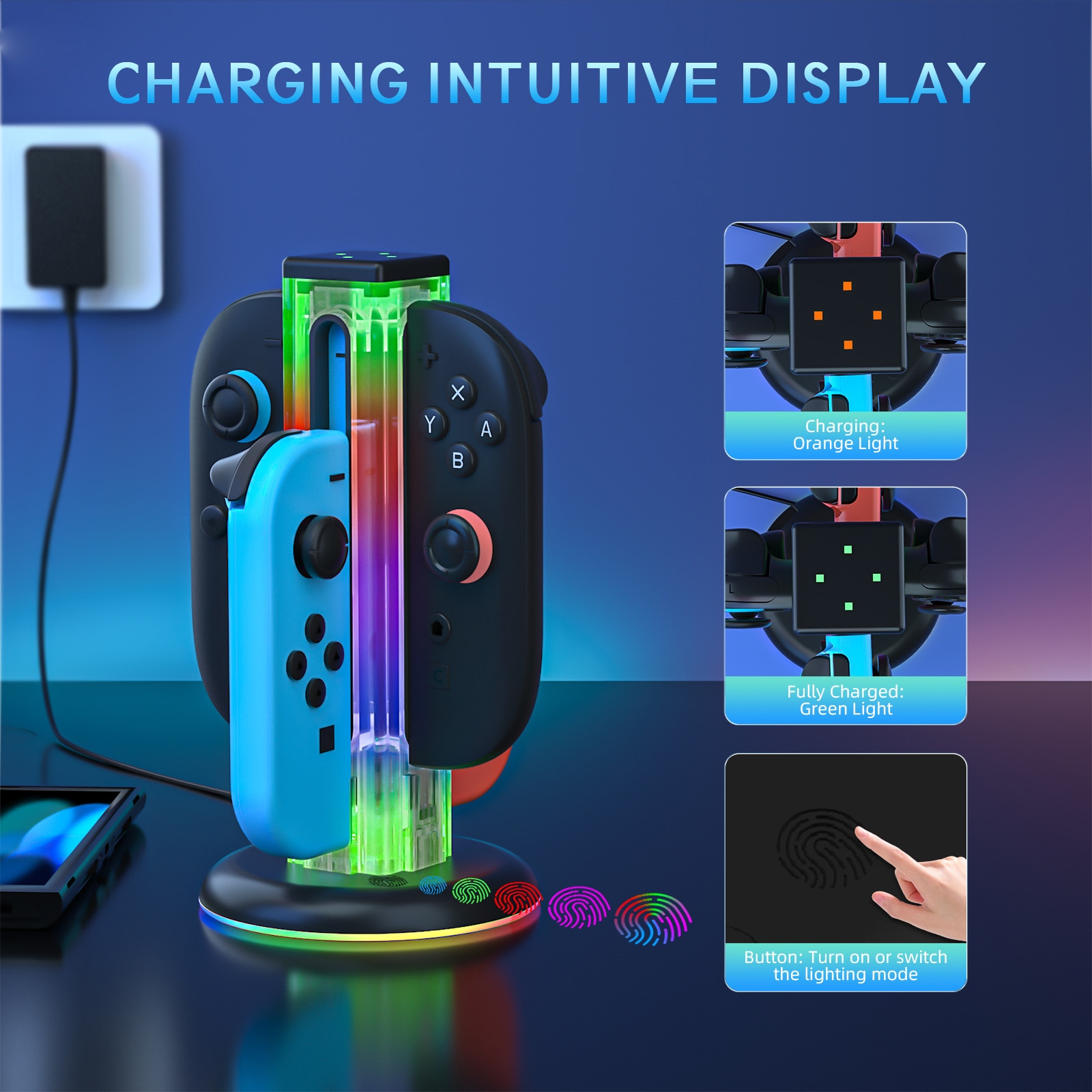 Joy-Con Oplaadstandaard met RGB-verlichting Nintendo Switch 2 Zwart