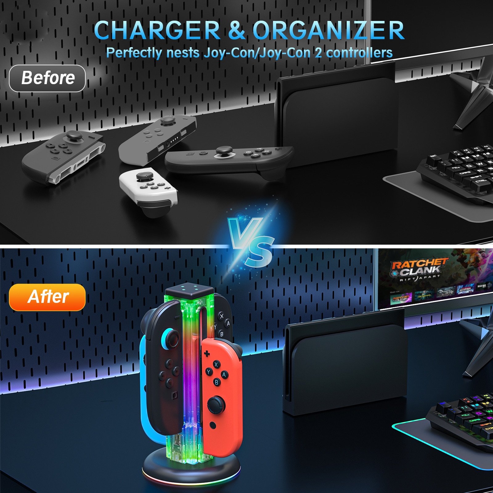 Joy-Con Oplaadstandaard met RGB-verlichting Nintendo Switch 2 Zwart