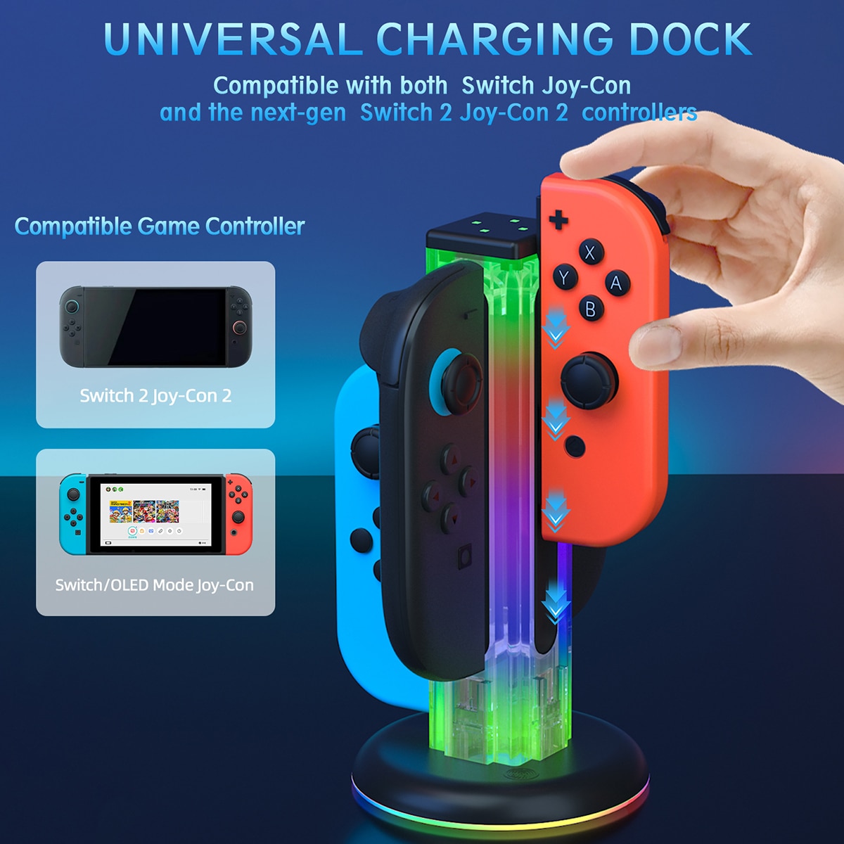 Joy-Con Oplaadstandaard met RGB-verlichting Nintendo Switch 2 Zwart