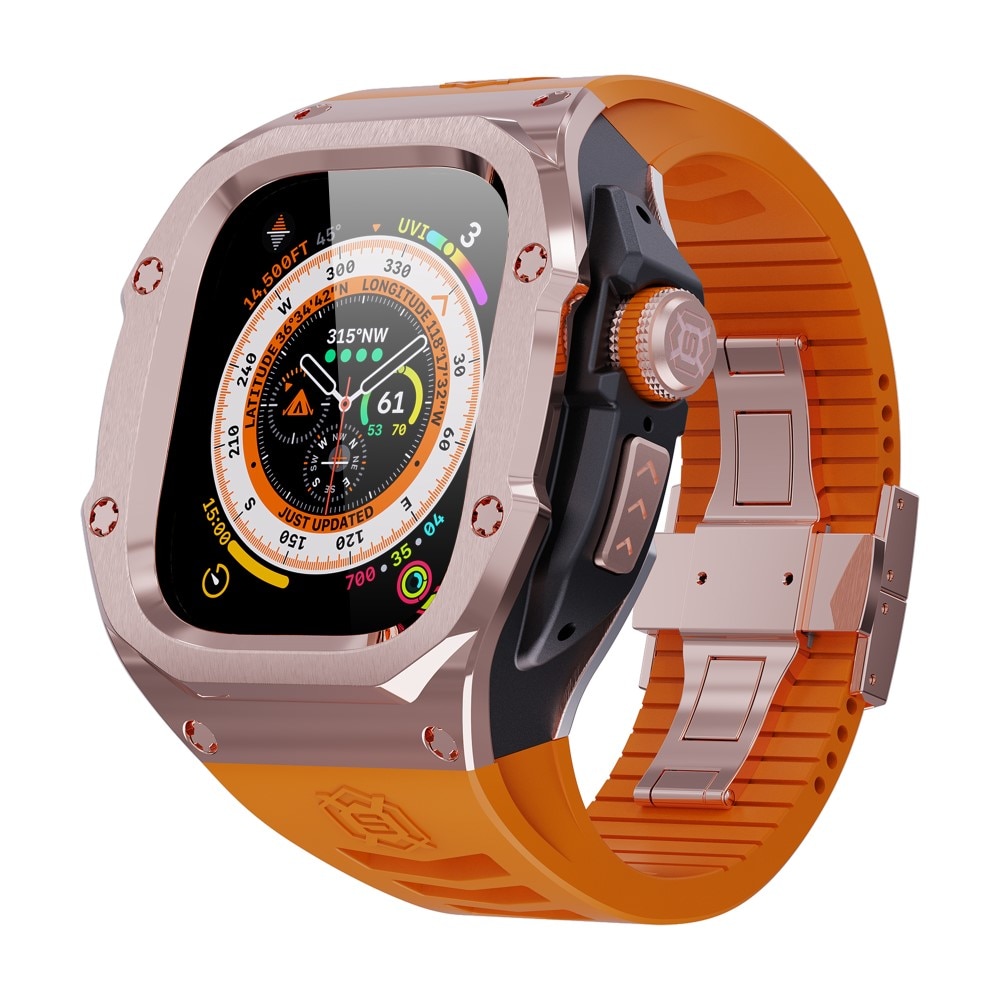 High Brushed Metal Hoesje met  Armband Apple Watch Ultra 49mm Rose/Orange