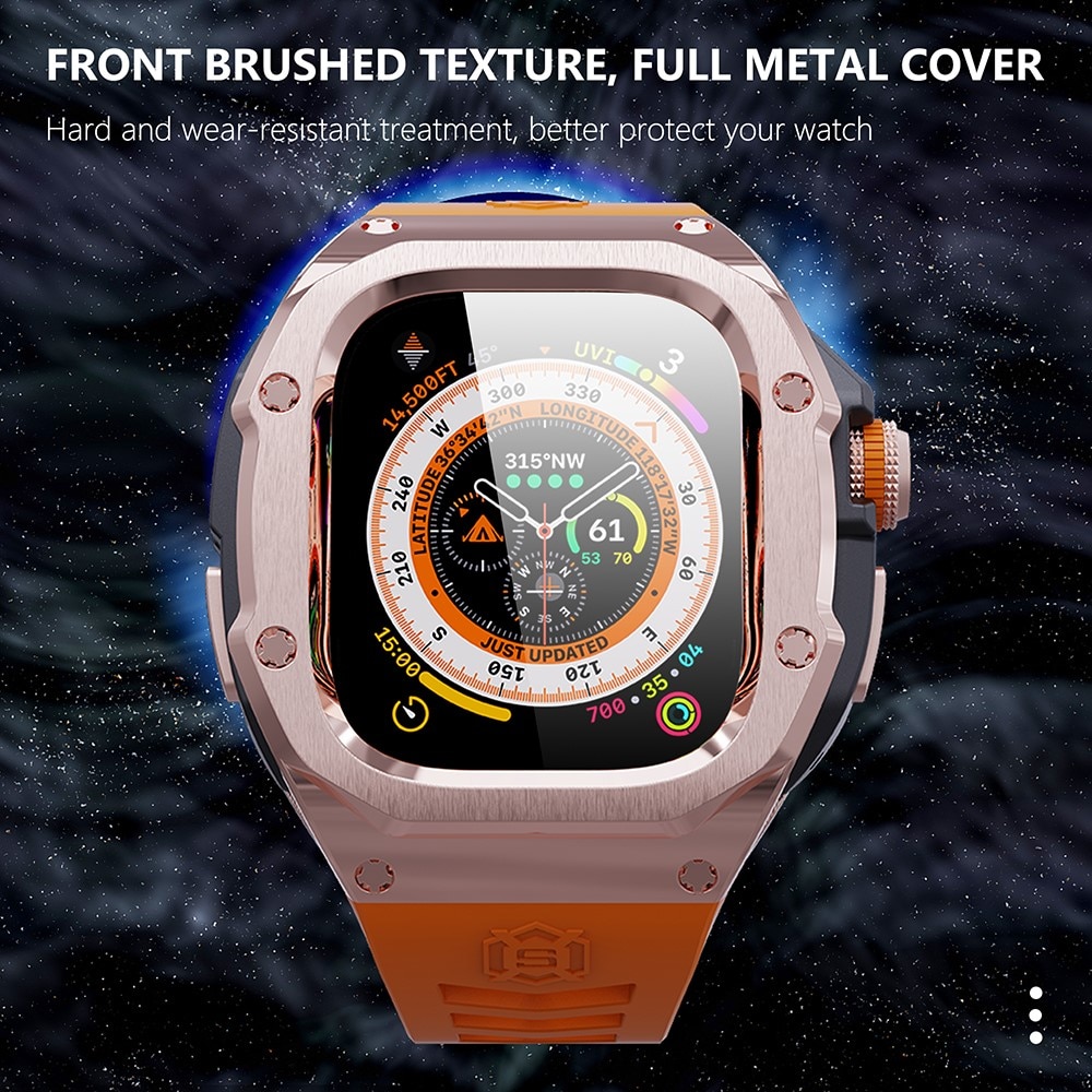 High Brushed Metal Hoesje met  Armband Apple Watch Ultra 49mm Rose/Orange