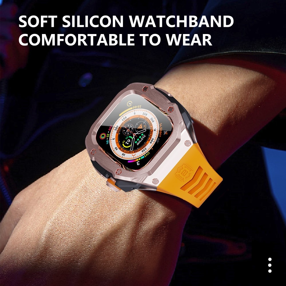 High Brushed Metal Hoesje met  Armband Apple Watch Ultra 49mm Rose/Orange