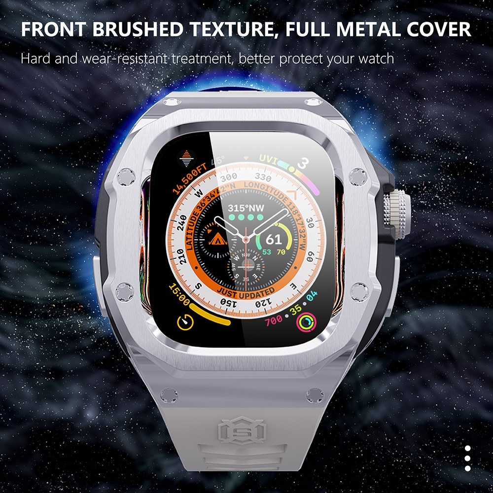 High Brushed Metal Hoesje met  Armband Apple Watch Ultra 2 49mm Steel/White