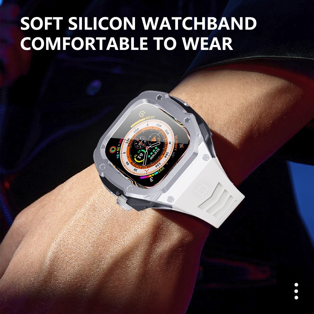 High Brushed Metal Hoesje met  Armband Apple Watch Ultra 49mm Steel/White